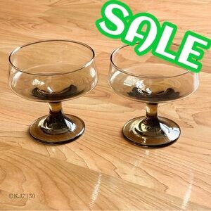 Vintage Libbey Tawny Accent Smoke Brown Champagne Coupe Sherbet Glass Set Of 2